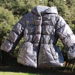 Cozy gray with sparkles puffer jacket with a zip-up frontwith hood Size 2T